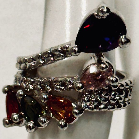 Spiral Fashion Ring MultiColor Rhinestones CZ Diamonds Silver Tone Metal SZ 5.75 - Picture 4 of 6